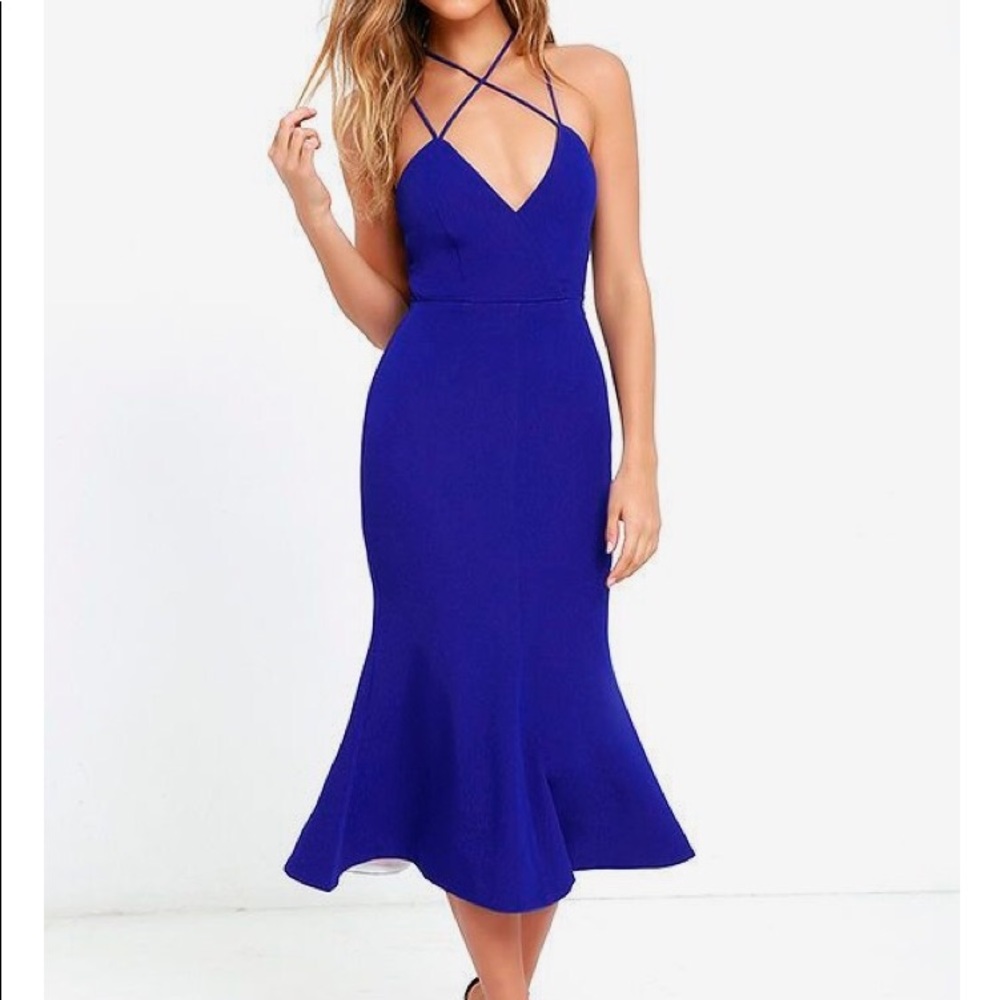 NWOT Elliatt Azure Strappy Neck Midi Dress $168